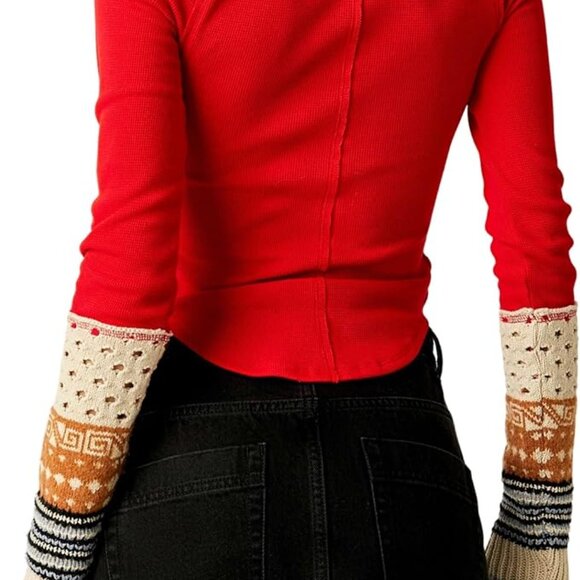 NWT Free People Cozy Craft Thermal Top  Red  sz Large - Picture 3 of 3